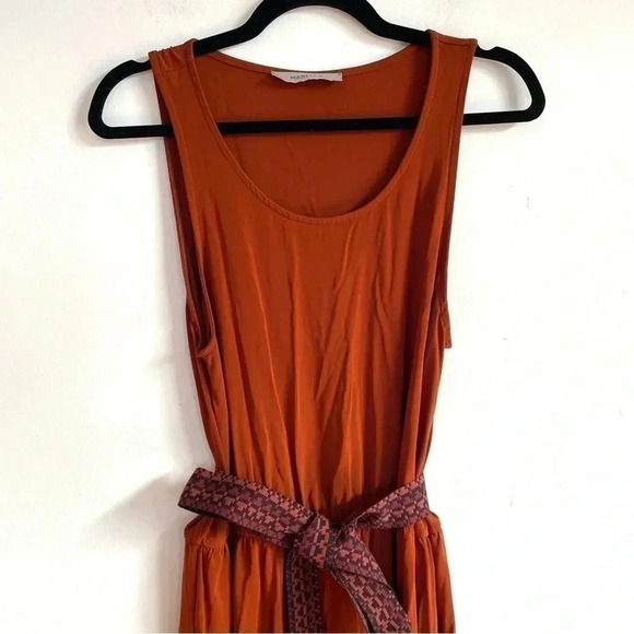 MARELLA Maxi Dress Burnt Orange Sleeveless Side Slit Belted Summer Sundress S - Picture 6 of 12